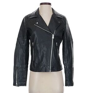 Topshop Quilted Black Leather Moto Jacket Size 4